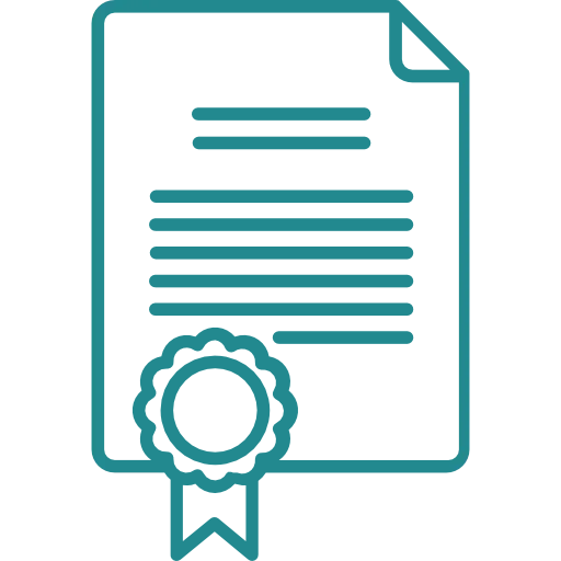 An icon of a legal document with a seal, representing official paperwork and legal forms.