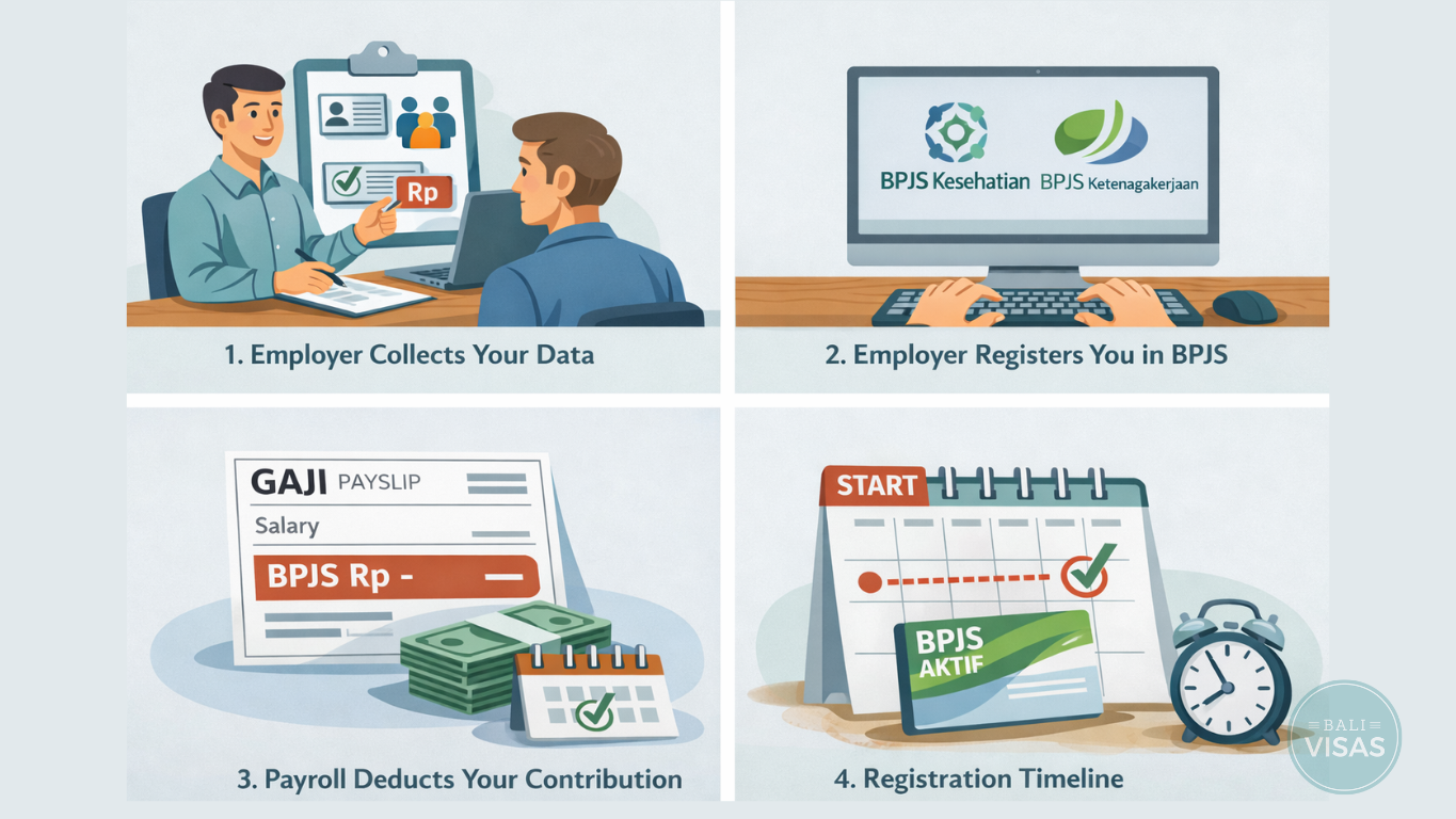 Four steps of BPJS via employer infographic.